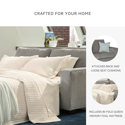 Signature Design by Ashley Altari Modern Queen Sofa Sleeper with 2 Accent Pillows, Light Gray Signature Design by Ashley
