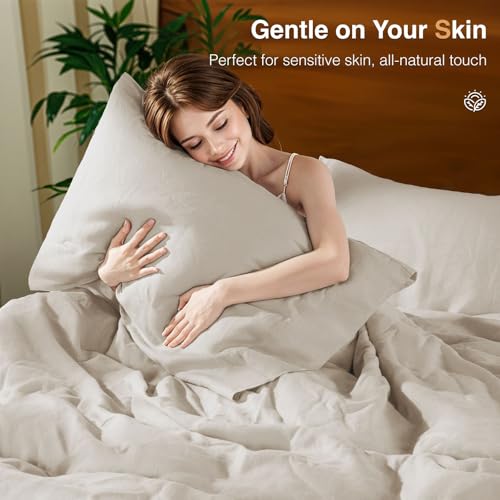 SONORO KATE 100% French Linen Duvet Cover Queen Size, Soft Breathable for Hot Sleepers, Moisture Wicking & Durable Cover Set - Zipper Closure & 4 Corner Ties Duvet Covers 3 Piece (Linen,Queen) SONORO KATE