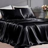 FreshCulture Satin Sheets Twin Size Bed Set - 3 Piece Luxury Soft Silky Twin Bed Sheets, Similar to Silk Sheet Set with 1 Deep Pocket Fitted Sheet, 1 Flat Sheet & 1 Pillowcase (Black) FreshCulture