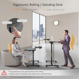 TecbL Pneumatic Standing Desk with Wheels - Adjustable Height 28" - 46" & 0-90° Tilt, 31.5" x 17.7" Skin-Feel Desktop, Rolling Computer Desk for Home Office, Hospital, School (Black) TecbL