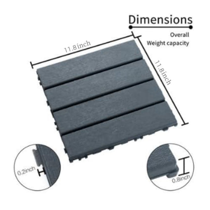 Deck Tiles, 44-Pack Patio Deck Tiles, 11.8" x 11.8" Square Waterproof Outdoor All-Weather Use for Balcony Backyard Patio Deck Tiles (Gray 44-Pack)