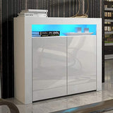 Milano 42" Modern Sideboard with High Gloss Doors and 16-Colour LED Lights in Walnut/Black MEBLE FURNITURE & RUGS