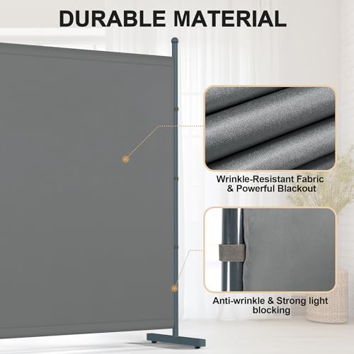 Yettsoy 6FT Extra Thick Single Panel Room Divider, Heavy Duty Privacy Partition Screen Wall Divider for Room Separation, Freestanding 71" W Room Divider Panel for Dorm Studio Office, Grey Yettsoy