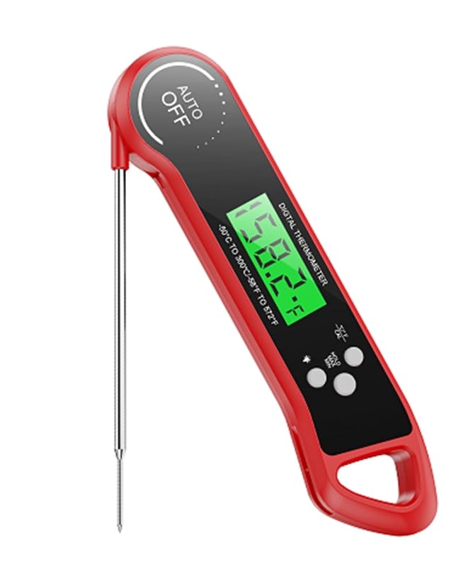 SILVLF Meat Thermometer Digital, Instant Read Thermometer with Backlight, Calibration & Hold Function, Waterproof Food Thermometer for Kitchen and Outside, BBQ, Turkey, Candy, Liquids, Beef (red) SILVLF