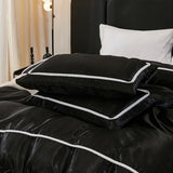 Herside Black Satin Comforter Set 7 Pieces King Size Bed in a Bag Luxurious Satin Bedding Set with Comforter Pillowcases and Sheets Sets Mini Pompoms Design Super Soft Silky Bed Set for All Seasons Herside