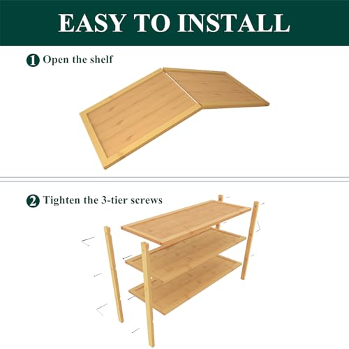 Smiry Bamboo Shoe Rack, 3 Tier Shoe Organizer for Entryway & Closet, Stackable Free Standing Storage Shelf for Shoes, Bags & Plants, Natural Smiry