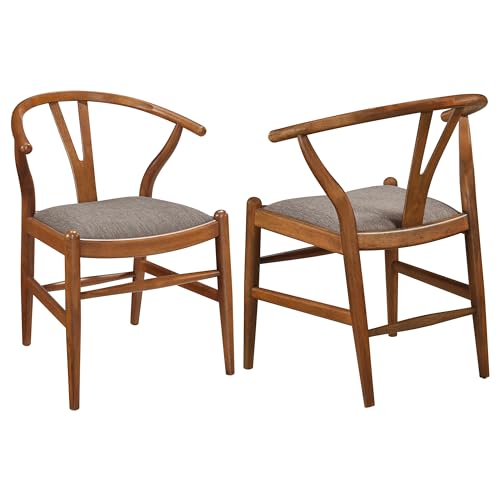 Coaster Home Furnishings Dinah Danish Y-Shaped Back Wishbone Dining Side Chair Walnut and Brown (Set of 2) Coaster Home Furnishings