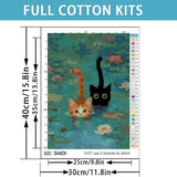 Cat Stamped Cross Stitch Kits for Adults,Pond Cat Patterns Dimensions Needlepoint Art Crafts,Counted Cross Stitch Kits Embroidery Kits for Beginners Adults for Home Decor 11.8x15.8 inch
