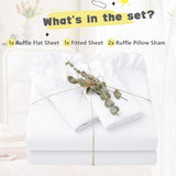 Yvrcen 4 Pieces Ruffle Full Sheet Set, White Bed Sheets Full Size, Microfiber Coquette White Sheets with 16 Inch Deep Pocket Fitted Sheet, 1 Ruffled Flat Sheet & 2 Ruffled Pillow Shams Yvrcen