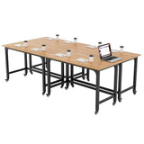 Tangkula Conference Room Table Set of 4, Mobile Computer Desk with Removable Storage Bag & 2 Hanging Hooks, Rolling Meeting Table with Heavy-Duty Metal Frame, Conference Desk (Natural) Tangkula