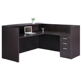 NBF L-Shaped Modern Reception Desk with Counter - 71" W x 30" D Retail Checkout Counter - Reversible Front Desk Reception Counter - Countertop Welcome Desk for Office Lobby Salon Store, Brown nbf signature series