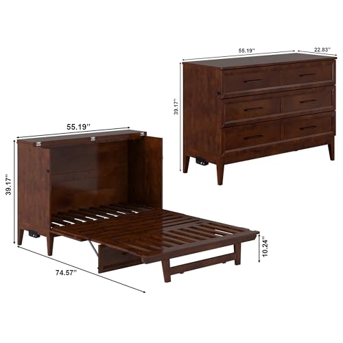 AFI, Santa Fe Full Murphy Bed Chest with 6" Mattress & Built-in USB Charger, Walnut AFI