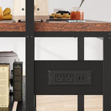 GarveeHome 47'' Large Kitchen Island with Power Outlet, Bakers Rack with Storage, Island Table for Kitchen, 3 Tier Microwave Stand Oven Shelf, Storage Shelf for Kitchen Dining Room Living Room, 5 Hook GarveeHome