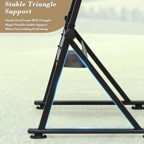 Athena Collection Drafting Table for Artists, Height Adjustable Drawing Table, Dual Desktop Art Desk Metal Frame Art Table Tiltable Craft Desk Paintings Work Station with Stool and Drawers, Natural Athena Collection