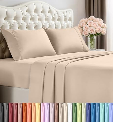 Utopia Bedding Queen Size Sheet Set – 4 Piece Bed Sheets, Soft and Breathable Microfiber, Includes 1 Fitted Sheet, 1 Flat Sheet and 2 Pillowcases – Oeko Tex (Beige) Utopia Bedding
