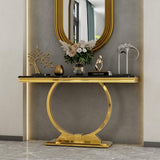 Asday Gold Console Table, 50 inch Glam Black and Gold Entryway Table with U-Shaped Base, Polished Gold Entrance Table with Black Top for Entryway, Hallway, Foyer Asday