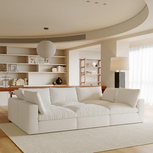 Acanva Modular U-Shaped Sectional Cloud Couch, Free Combination Minimalist Sofa, Convertible to DayBed with Shredded Latex Filled Cushion and Removable Slipcovers for Living Room, 5 Seater + Ottoman Acanva