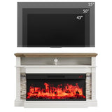 QUW Fireplace TV Stand for TVs up to 65", Farmhouse 52" Fireplace Entertainment Center with 36" 3-Side Glass Electric Fireplace, TV Console with Open Storage Shelves for Living Room, Antique White QUW