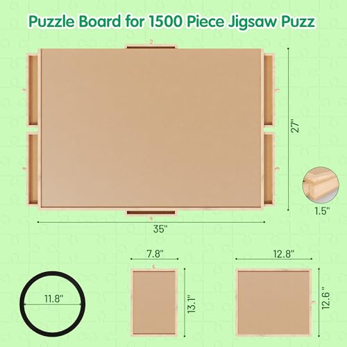 MONOMI 1500 Pieces 360°Rotating Puzzle Board with 6 Drawers and Cover,26"x35" Lightweight Portable Wooden Jigsaw Puzzle Table for Adults Kids - WoodArtSupply