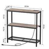 Snughome Console Table with Power Outlets, Entryway Table with Storage, Narrow Sofa Table with 3 Tier Shelves, 2 USB Ports, 2 Power Outlets, Hallway Table for Couch, Living Room, Entrance, Grey Snughome