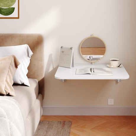 HOOBRO Folding Table, Wall Mounted Desk, Floating Wall Desk with Iron Bracket, Drop Leaf Table for Small Spaces, for Kitchen, Laundry Room, Home, Office, White WT054BZ01 HOOBRO