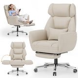 GABRYLLY Office Criss Cross Chair with Footrest, Big and Tall Executive Chair with Wide Seat,Reversible Armrest,Wheels, Lumbar Pillow and 120°Tilt,Computer Desk Chair for Gaming,Meditation,Ivory GABRYLLY