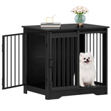 Hzuaneri 27.2" Dog Crate Furniture with Barn Door, Heavy Duty Dog Kennel Indoor with 2 Doors, Wooden Pet Cage End Table for Small Medium Dogs up to 22 lb, Anti-Chew Anti-Escape, Black DFC84304B Hzuaneri