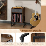 Giantex Record Player Stand, 2-Tier Turntable Stand with Fabric Drawer, Open Vinyl Storage and Display Shelf, Modern Wood Record Stand, Vinyl Record Storage for Living Room, Media Room (Rustic Brown) Giantex