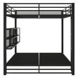 Harper & Bright Designs Queen Over Queen Bunk Bed with Storage Cabinets and LED Lights, Metal Bunk Bed Frame for Kids Teens, Black Harper & Bright Designs