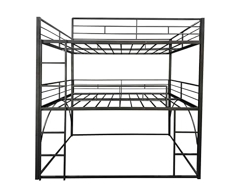 PVWIIK Full Triple Bunk Bed with Ladder for 3 Kids/Teen/Adults Bedroom,Full Over Full Over Full Heavy Duty Metal Bunk Bed for Girls & Boys,Black PVWIIK