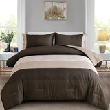 Brown Comforter Set King, Reversible Brown Striped Down Alternative Comforter for King Bed,3 Pieces (1 Comforter+2 Pillowcases), Soft Microfiber Bedding Duvet Set 104"×90" WONGS BEDDING