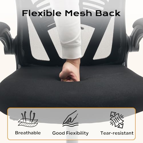 Ergonomic Office Chair,Computer Desk Chair Comfy with Flip-Up Armrests,Comfortable Lumbar Support Gaming Chairs for Bedroom,Study,Student,Wide Seat,Black Garvee