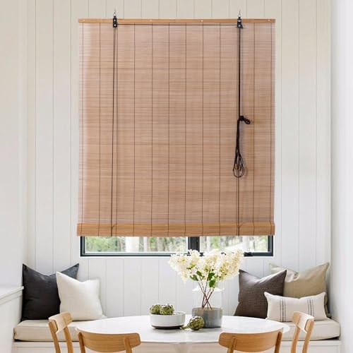 Bamboo Wooden Roll Up Blinds, Bamboo Roll Up Shades for Windows, Light Filtering Bamboo Blinds for Indoor Outdoor Home Patio Porch (24''W X 72''H)