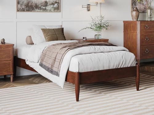 Pasadena Twin XL Wood Platform Bed Frame in Walnut - No Box Spring Needed - WoodArtSupply