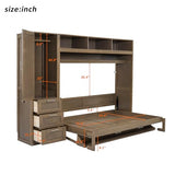 Harper & Bright Designs Full Size Murphy Bed with Wardrobe, Drawers and Open Shelves, Wooden Full Platform Bed, Hidden Foldable Bed Frame, Wall Bed for Home Office or Small Room,Antique Wood Harper & Bright Designs