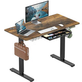 SHW 48-Inch Electric Height Adjustable Standing Desk with Drawer, Memory Preset and Cable Management Tray, Rustic Brown SHW