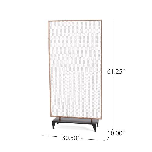 Christopher Knight Home Eldon Metal Room Divider Screen, Tall Single Panel Mesh Privacy Screen, Iron Frame and Modern Design Room Separation, Free Standing Wall Partition, Gold Brushed Brown+Black Christopher Knight Home