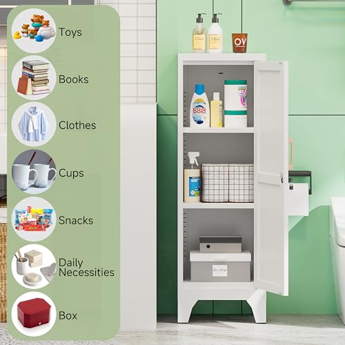 Kooyon Metal Locker Storage Cabinet with Lock,Metal Cabinet Home Office Storage Cabinets with Doors and Shelves for Employees,School,Garage, Office, Gym, Home-Assembly Required(White) Kooyon