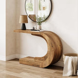 LITTLE TREE 43.3 Inches Farmhouse Console Table, 2-Tier C-Shaped Sofa Table Behind The Couch, Wooden Entryway Table Narrow Hallway Foyer Table for Living Room, Entrance, Brown LITTLE TREE