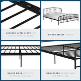 Novogratz Bushwick Modern Metal Bed, Slightly Triangular Headboard and Footboard with Inset Spindles, Adjustable Base Height for Underbed Storage, Requires No Box Spring, King Size - Black Novogratz