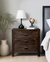 Karl home Farmhouse Nightstand with Charging Station, Solid Pine Wood 3 Drawer Night Stands for Bedroom, Bedside Table with 2 USB Ports & 2 AC Outlets, Vintage End Tables, Brown Karl home