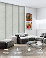 GoDear Design Adjustable Sliding Closet Door Blinds 45.8"- 86" W x 96" H, Extendable Panel Track Vertical Blinds for Sliding Doors, Shimmering Trimmable Fabric Panel Curtains, Semi-Sheer, Moonstone GoDear Design