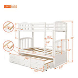 Ball & Cast Twin Size Bunk Bed with Ladder and Safety Rail,Twin-Szie Trundle Wood Bunkbed w/Slat Support & Solid Pine Legs,Space Saving,Bedframe Furniture for Student Dorms,Studio,White Ball & Cast