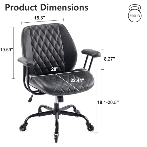YFO Home Office Desk Chair Office Rubber Casters Ergonomic Computer Chair with Lumbar Support Adjustable Height Rolling Swivel Executive Task Armrests Chair， Black PU YFO