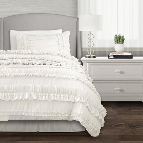 Lush Decor Belle Comforter Twin XL Size 3 Piece Set White - Twin Dorm Bedding Set - White Comforter - Coquette Dorm Decor - College Essentials Lush Decor