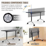 Conference Table, Folding Conference Room Tables, Modern Flip Top Seminar Training Meeting Table with Wheels, Modular Foldable Conference Tables for Home Office Classr (Gray 4 Pack 55.1inch) Ysjndasm