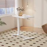 FitStand Medical Adjustable Overbed Bedside Table with Casters 90° Tilting Desktop Pneumatic Mobile Rolling Laptop Computer Standing Desk Cart with Tray, Hospital Table(31.5" W x 17.7" D, White) FitStand
