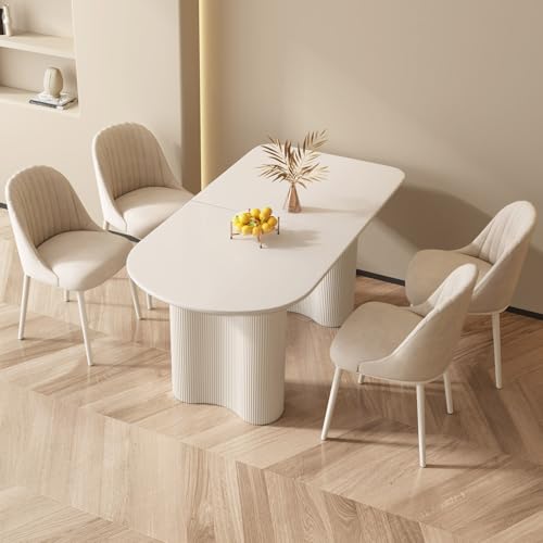 HOTICKME 55.11" Oval Dining Table for 4-6 People, Modern Kitchen Tables with Sturdy Legs, Dinner Tables with 1.88" Thick Tabletop, RectangularTables for Home, Office White HOTICKME