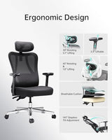 Hbada P3 Ergonnomic Office Chair with 2D Adjustable Lumbar Support, Office Chair with Adjustable Headrest and Armrest, 145° Stepless Tilt Function, Black(No Footrest) Hbada