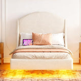 Ailisite Twin Size Floating Bed Frame with Upholstered Headboard and Charging Station, Boucle Platform Bed Frame Queen Size with RGB Led Lights, Strong Wood Slat Support, No Box Spring Needed,Beige Ailisite